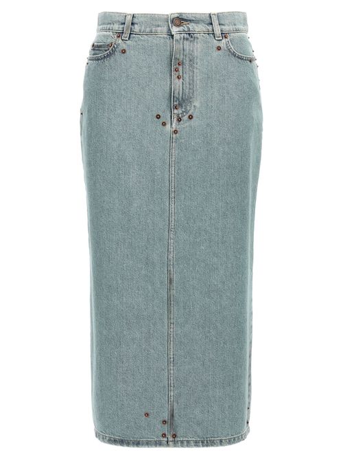 Rivet-Embellished Denim Skirt — Blue
