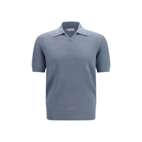 Ribbed Cotton Polo Shirt — Blue