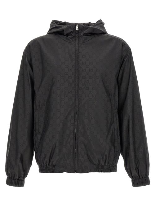 GG Jacquard Nylon Anorak Jacket — Black