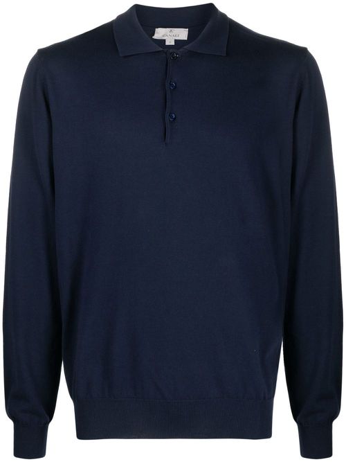 Long-sleeve polo jumper - Blue