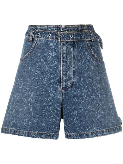 Paint-splatter print denim shorts