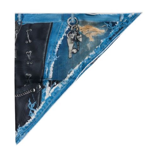 Distressed Denim & Leather Silk Scarf — Multicolor