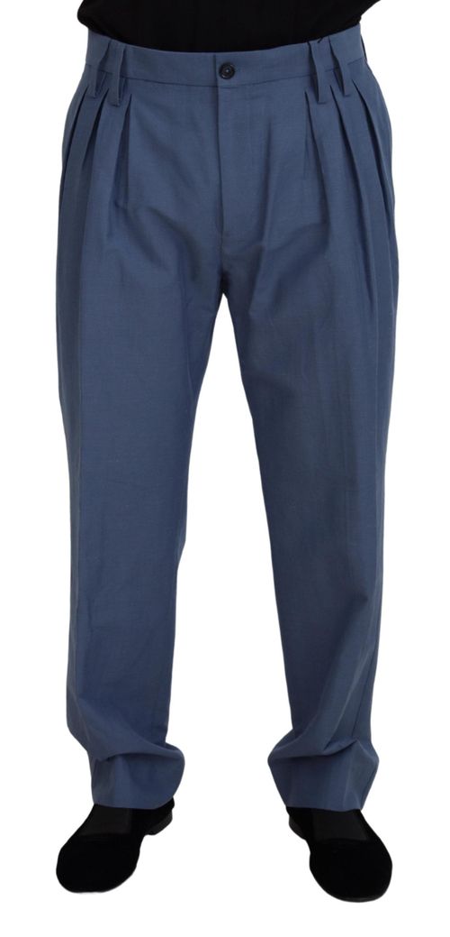 Linen-Cotton Blend Trousers — Blue