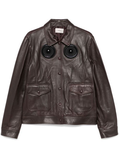 Appliqué-detail leather jacket - Brown