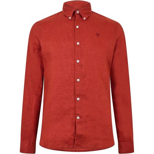 Timberland Mens Mill Brook Linen Leaf Green Long Sleeve Plain Shirt in Burnt Henna - Brown - Sma