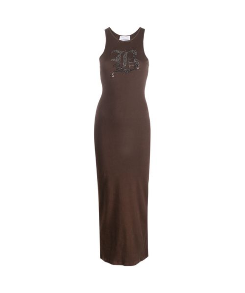 Rhinestone-logo midi dress