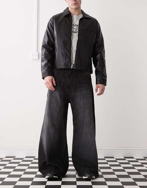 Rad super wide leg skater jeans in black streaky wash