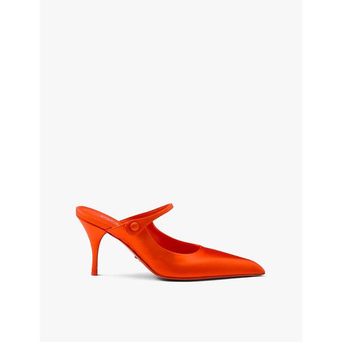Womens Orange Pointed-toe Slip-on Satin Heels