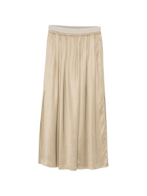 Elasticated Waistband with Side Slit Skirt — Beige