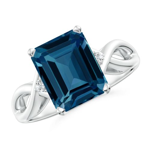 Angara 4.0 Carats Emerald Cut London Blue Topaz Twist Shank Statement Ring in Platinum