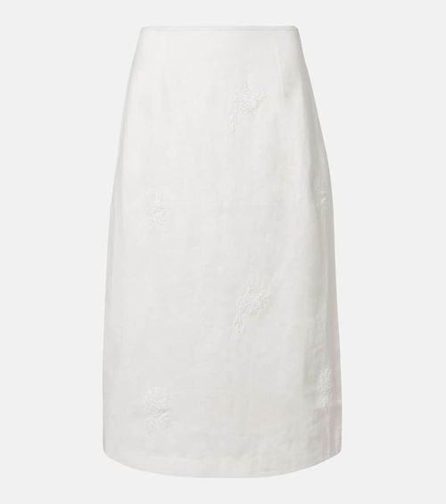 Alessandra embroidered linen midi skirt