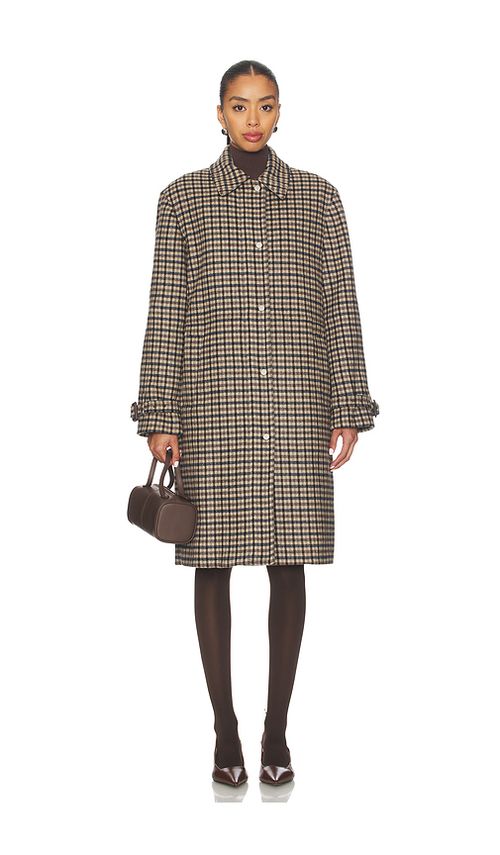 Vince plaid car coat with faux leather trim en color crema S también en
