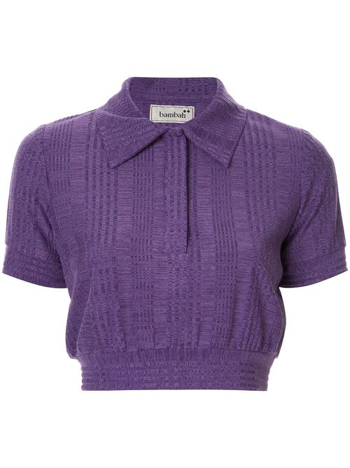 Cropped knit polo shirt - Purple
