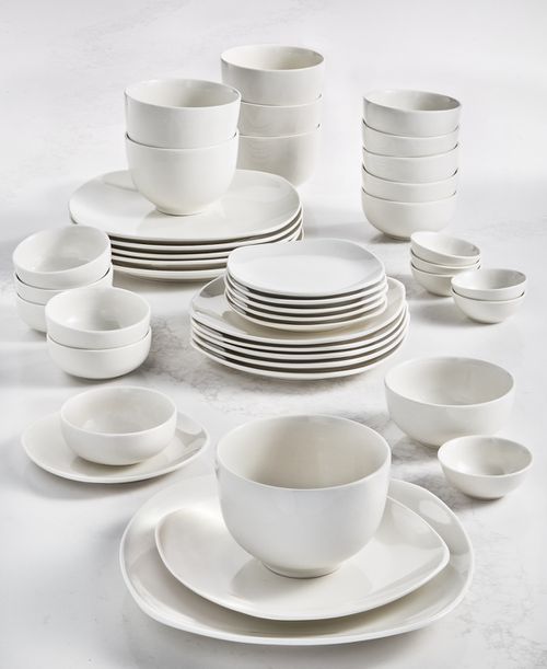 Inspiration by Denmark Soft Square 42 Pc. Dinnerware Set, Service for 6 - White