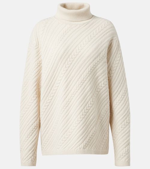 Cable-knit wool turtleneck sweater