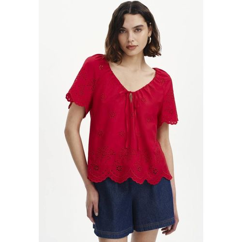 Finery London Women's Ruthie Embroidered Cotton Drawstring Top in Red