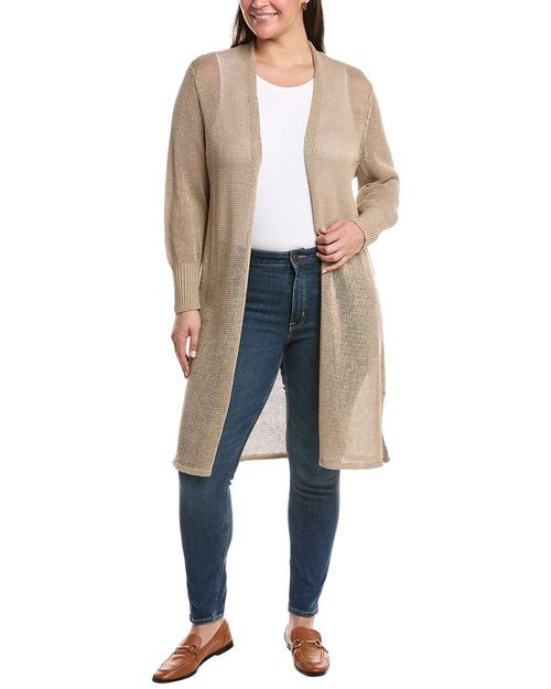 Plus Long Linen-Blend Cardigan
