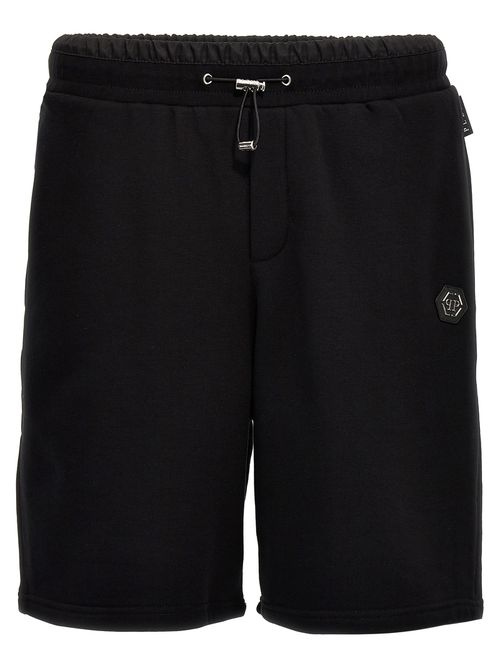 -Logo Plaque Bermuda Shorts Pantaloni Nero-Uomo