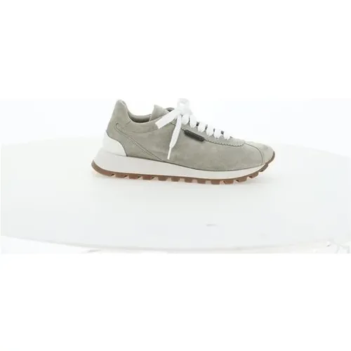 BRUNELLO CUCINELLI Women's Suede Calfskin Sneakers with Jewel Detail Women - Gray - Grey
