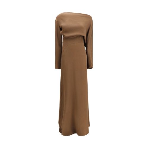 Asymmetric Silk Dress — Brown