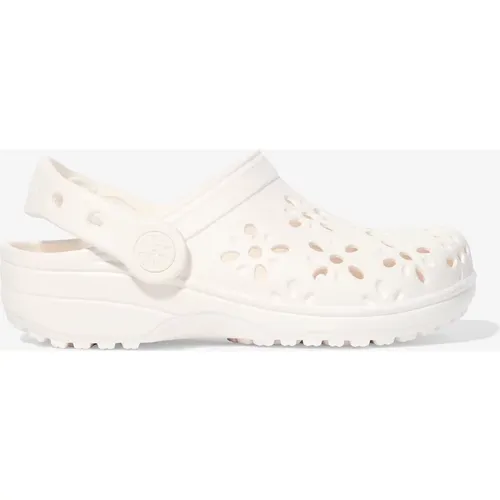 Girl's Crocs Girls Classic Floral Cut Out Clog in Ivory - Crea