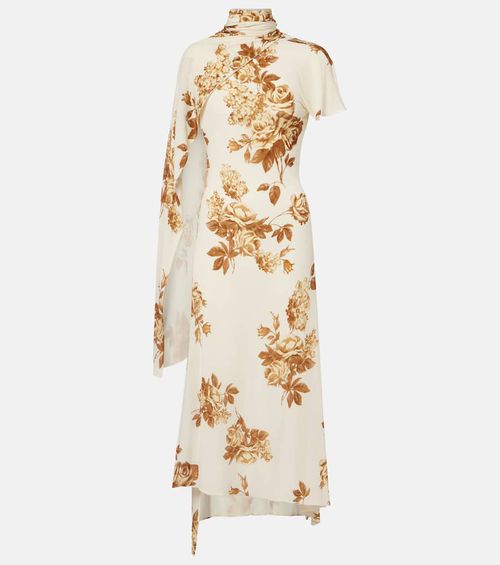 Floral scarf-detail midi dress