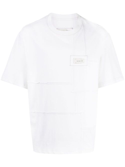Logo-patch panelled cotton T-shirt - White