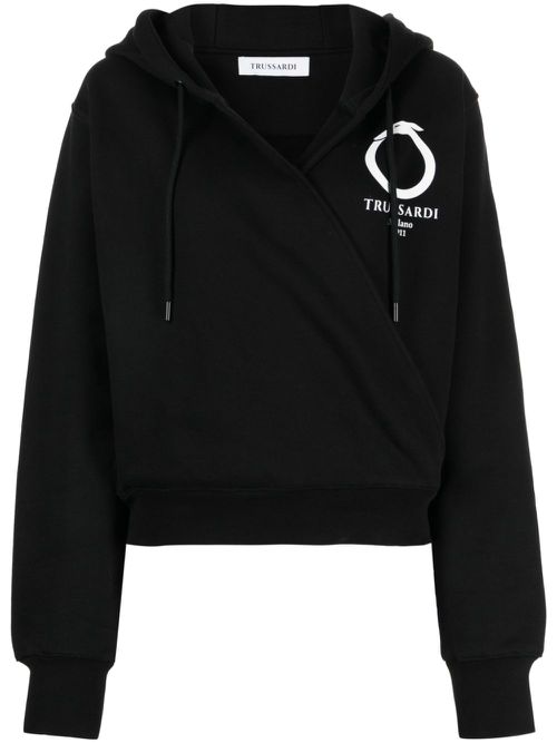 Logo-print cotton hoodie - Black