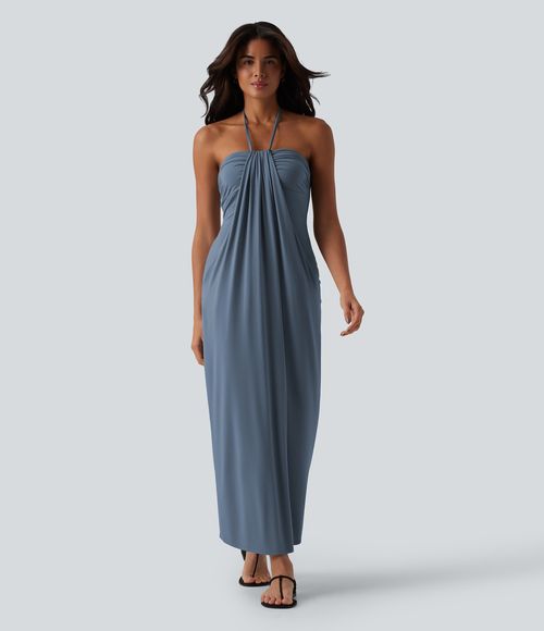 Halter Tie Back Maxi Dress with Pockets Casual Dress - Mountain Spring