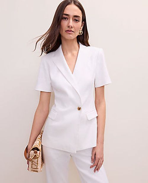Ann Taylor The Petite Short Sleeve Blazer in Linen Blend