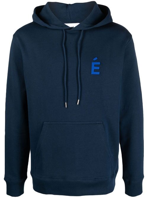 Logo-patch organic cotton hoodie - Blue