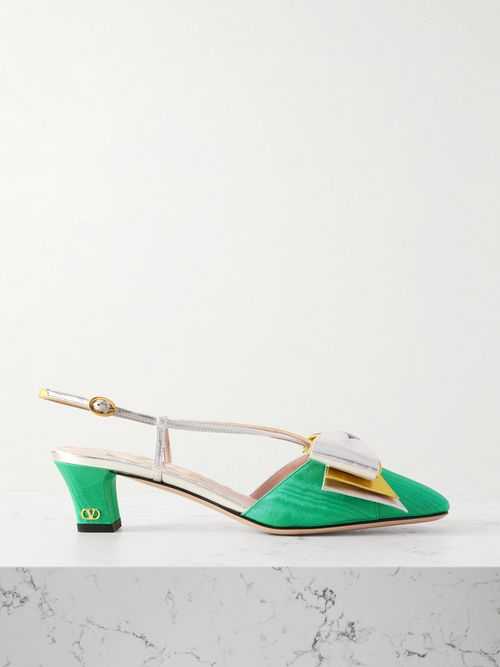 Bowow 45 Two-tone Metallic Leather And Moiré Slingback Pumps - Green