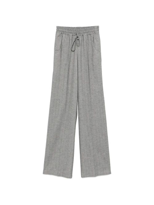 Herringbone-Pattern Drawstring Trousers — Grey