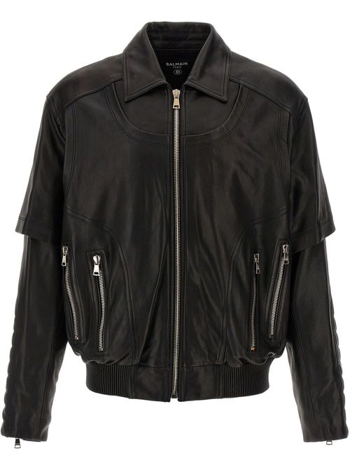 Layered leather jacket - Black