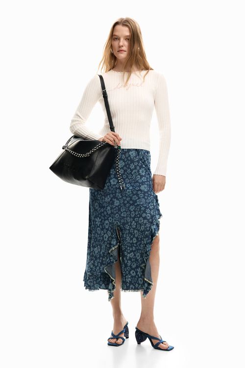 Denim ruffle skirt