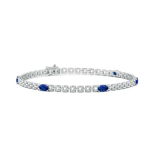 Angara 1.5 Carats Five Stone Oval Sapphire Station Link Bracelet in 14K White Gold