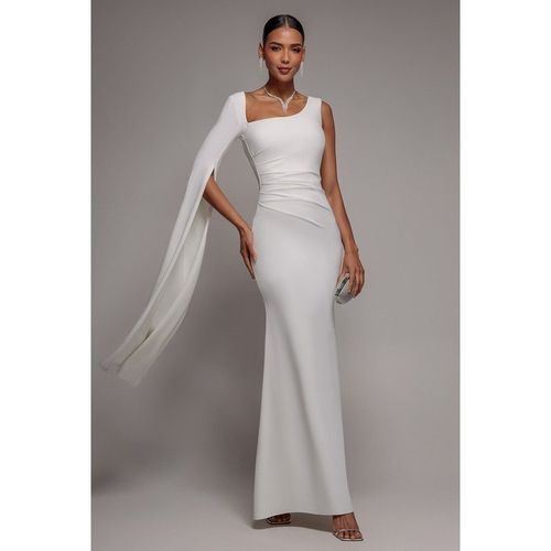 Goddiva One Shoulder Cape Sleeve Maxi Dress - White