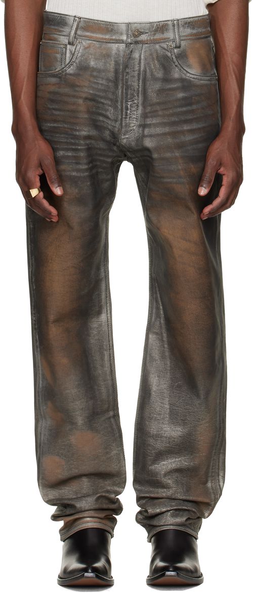 Gray Fivepocket Leather Pants