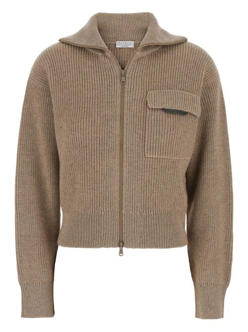 Zip-up ribbed cardigan - Neutrals