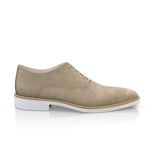 Custom Men's Plain-toe Oxford Dress Shoes Handmade in Italy - Sand Beige Suede - Laces - GIROTTI