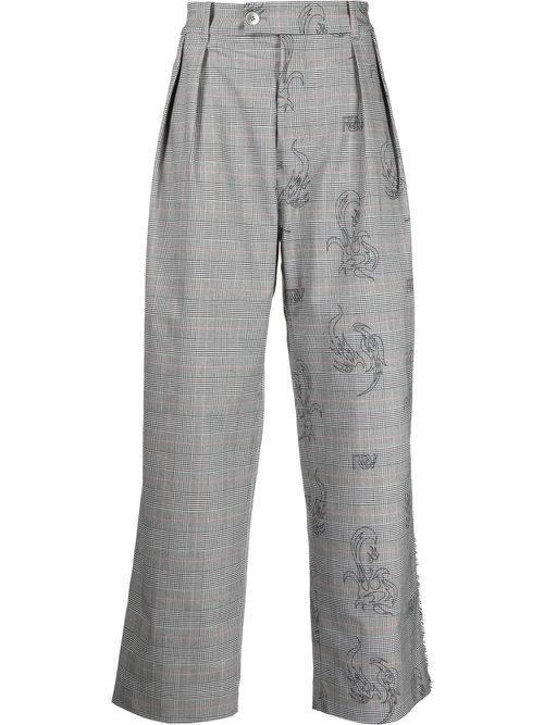 Plaid straight-leg trousers - Grey
