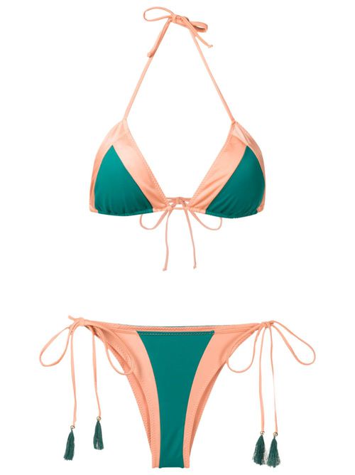Two-tone triangle bikini set - Green