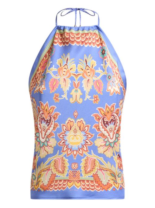 Printed silk top - Blue