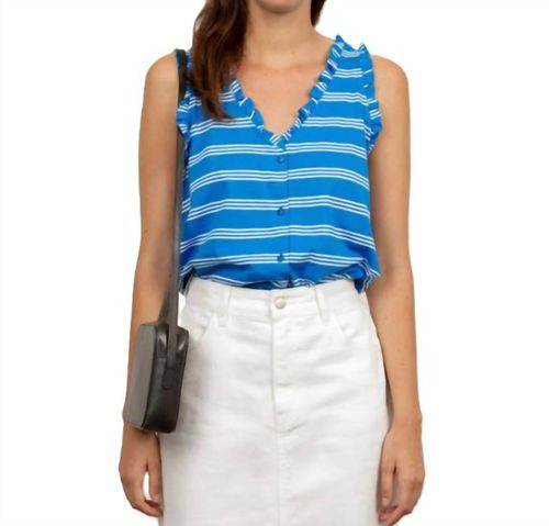 Frilled Sleeveless Top In Stripes Lapis/off-White