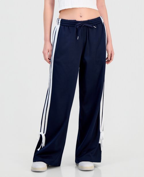 Juniors' Wide-Leg Bow-Detail Track Pants - Navy/White