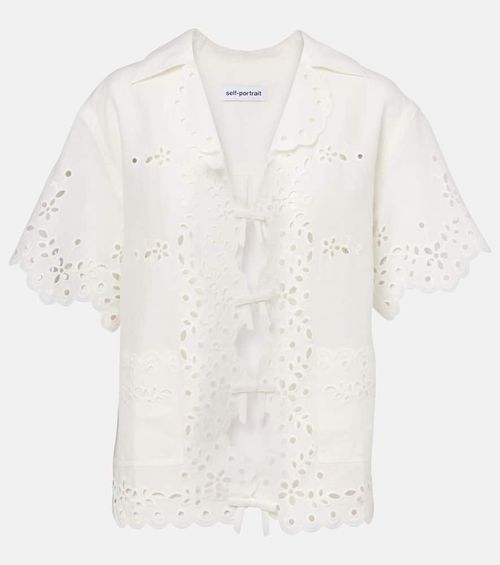 Self-Portrait Embroidered cutout linen and cotton top