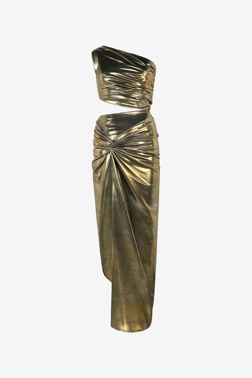 One-shoulder Gold Dress With Cut-out Detail