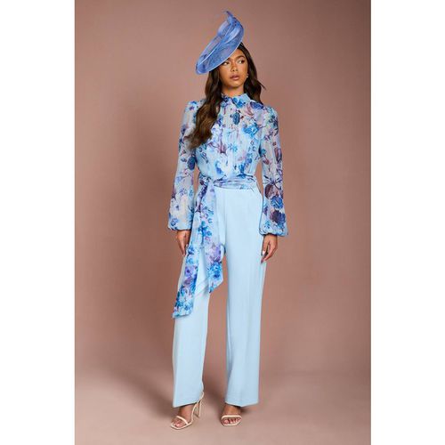 Coast Blouson Sleeve Pintuck Detail Wide Leg Wedding Guest Jumpsuit In Pale Blue