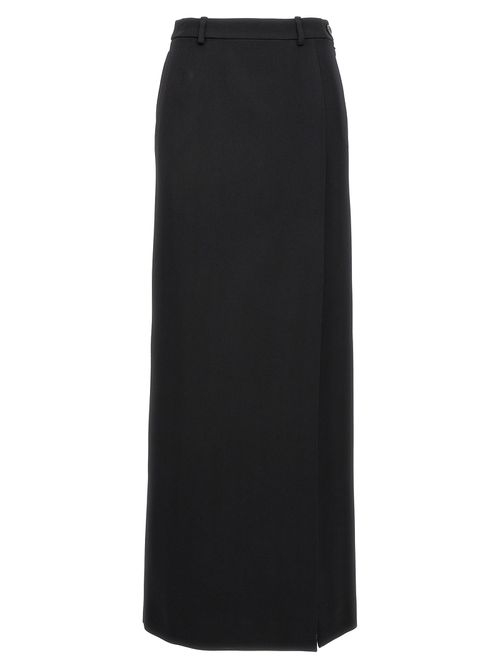 -Long Wool Skirt Gonne Nero-Donna
