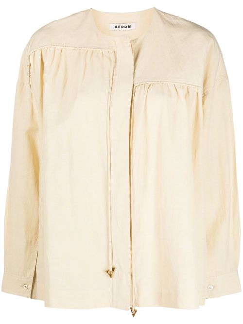 Imola gathered linen blouse - Neutrals